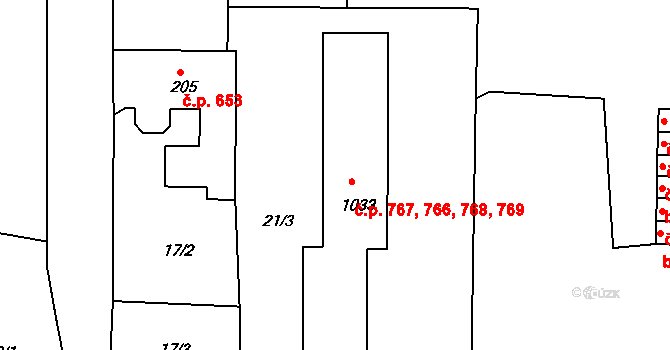 Unhošť 766,767,768,769 na parcele st. 1033 v KÚ Unhošť, Katastrální mapa