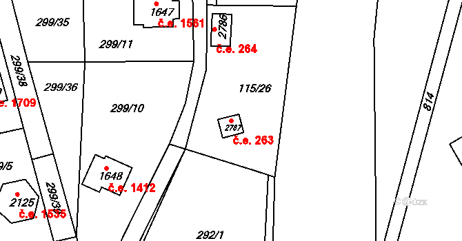 Brunšov 263, Hradištko na parcele st. 2787 v KÚ Hradištko pod Medníkem, Katastrální mapa
