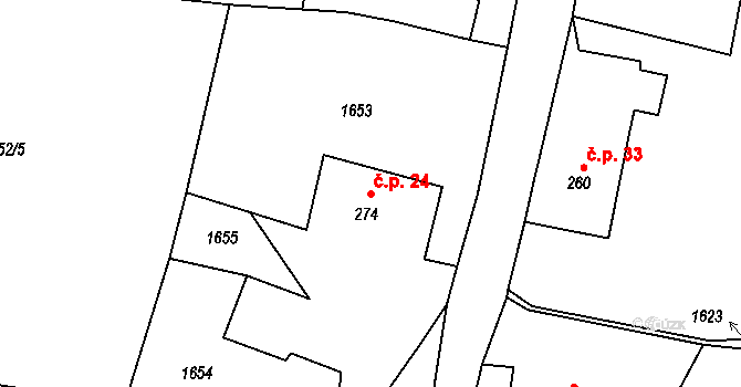Pelechy 24 na parcele st. 274 v KÚ Pelechy, Katastrální mapa