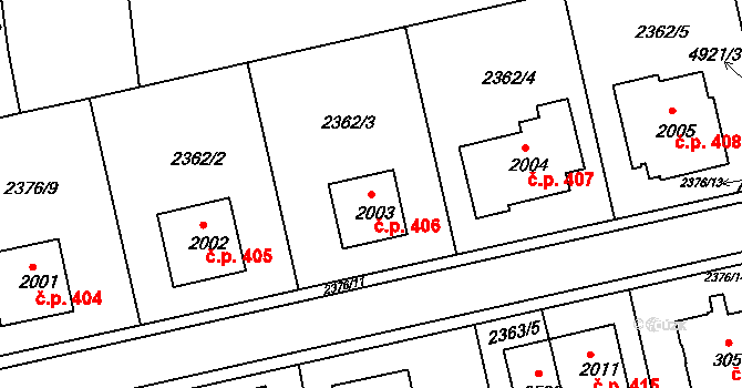 Týnské Předměstí 406, Domažlice na parcele st. 2003 v KÚ Domažlice, Katastrální mapa