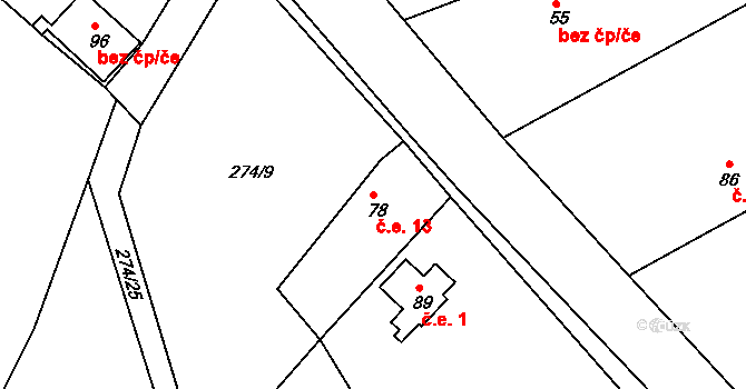 Míšov 13 na parcele st. 78 v KÚ Míšov, Katastrální mapa