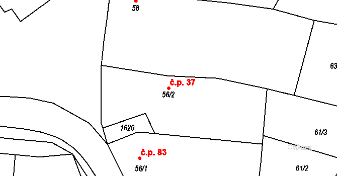 Litohlavy 37 na parcele st. 56/2 v KÚ Litohlavy, Katastrální mapa