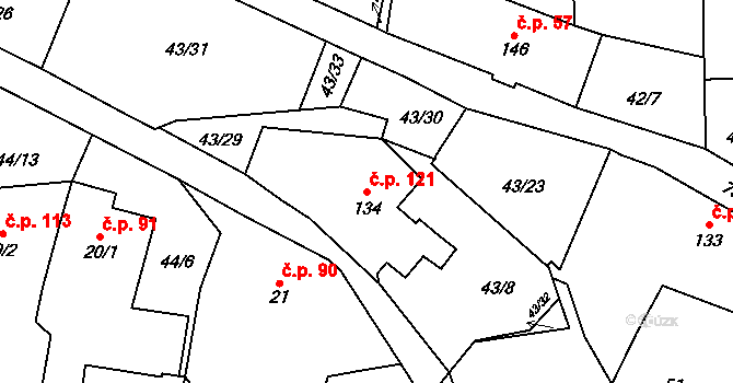 Krčín 121, Nové Město nad Metují na parcele st. 134 v KÚ Krčín, Katastrální mapa