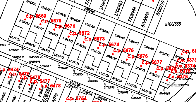 Jihlava 5674 na parcele st. 5706/725 v KÚ Jihlava, Katastrální mapa