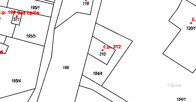 Libhošť 312 na parcele st. 310 v KÚ Libhošť, Katastrální mapa