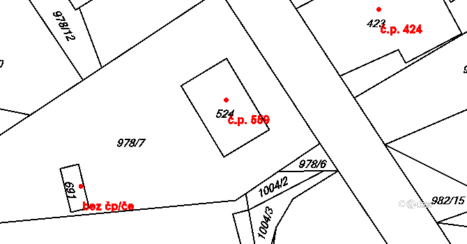 Mořkov 559 na parcele st. 524 v KÚ Mořkov, Katastrální mapa