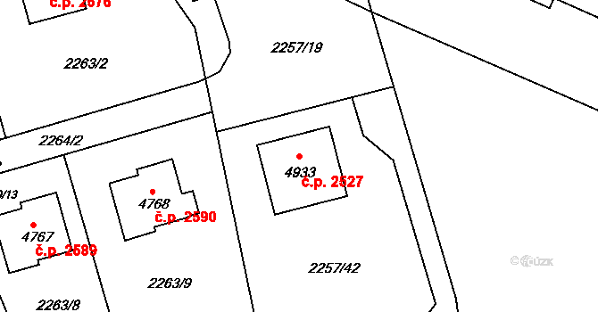 Rožnov pod Radhoštěm 2527 na parcele st. 4933 v KÚ Rožnov pod Radhoštěm, Katastrální mapa