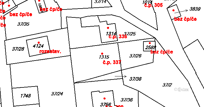 Plešivec 337, Český Krumlov na parcele st. 1315 v KÚ Český Krumlov, Katastrální mapa