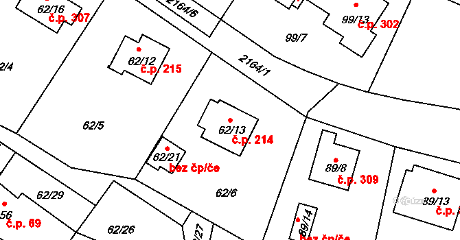 Křemže 214 na parcele st. 62/13 v KÚ Křemže, Katastrální mapa