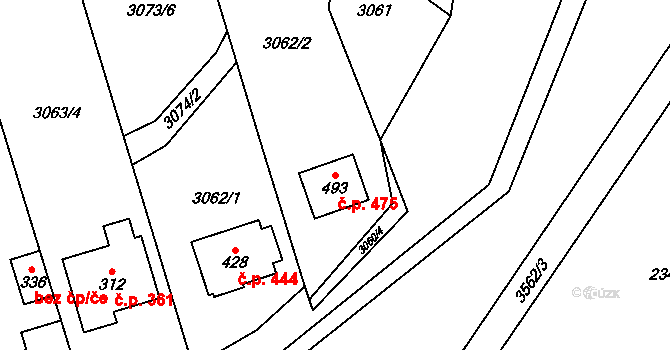 Doubravice nad Svitavou 475 na parcele st. 493 v KÚ Doubravice nad Svitavou, Katastrální mapa