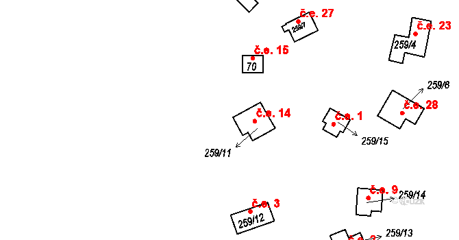 Markvarec 14, Hřivice na parcele st. 259/11 v KÚ Markvarec u Hřivic, Katastrální mapa