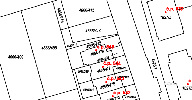 Pražské Předměstí 545, Vysoké Mýto na parcele st. 4666/479 v KÚ Vysoké Mýto, Katastrální mapa