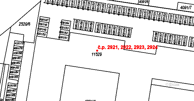 Zelené Předměstí 2921,2922,2923,2924, Pardubice na parcele st. 11529 v KÚ Pardubice, Katastrální mapa