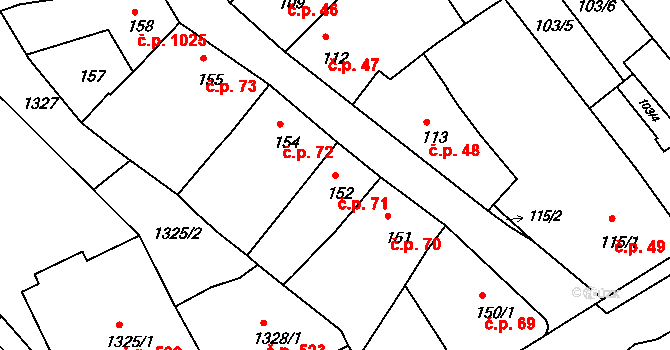 Holešov 71 na parcele st. 152 v KÚ Holešov, Katastrální mapa