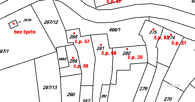 Přerov V-Dluhonice 68, Přerov na parcele st. 281 v KÚ Dluhonice, Katastrální mapa