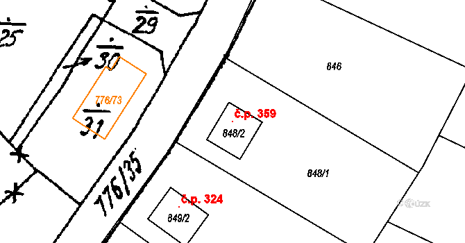 Vlkýš I 359, Heřmanova Huť na parcele st. 848/2 v KÚ Vlkýš, Katastrální mapa