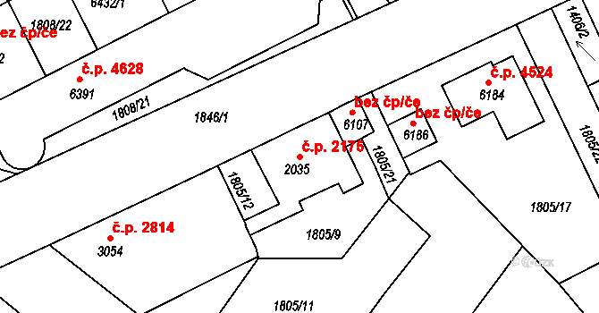 Jablonec nad Nisou 2175 na parcele st. 2035 v KÚ Jablonec nad Nisou, Katastrální mapa