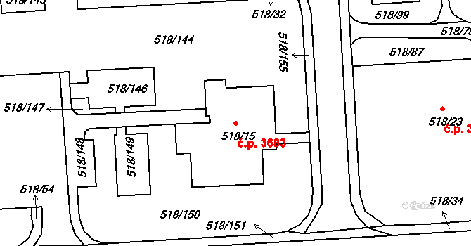 Mšeno nad Nisou 3683, Jablonec nad Nisou na parcele st. 518/15 v KÚ Mšeno nad Nisou, Katastrální mapa