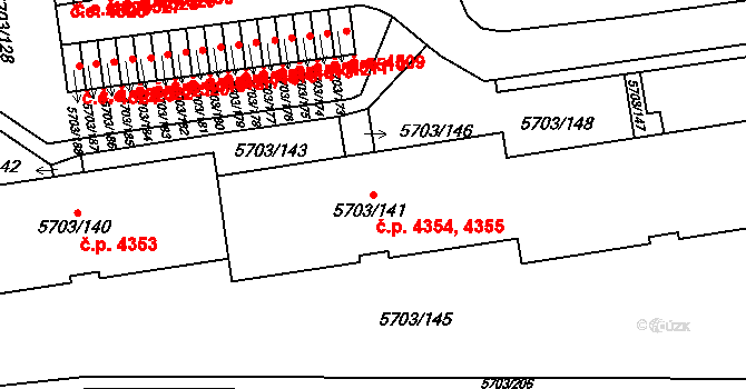 Jihlava 4354,4355 na parcele st. 5703/141 v KÚ Jihlava, Katastrální mapa