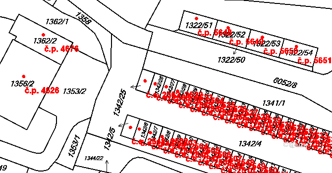 Jihlava 2524,2564 na parcele st. 1342/27 v KÚ Jihlava, Katastrální mapa