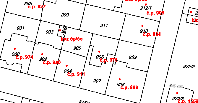 Čelákovice 975 na parcele st. 906 v KÚ Čelákovice, Katastrální mapa