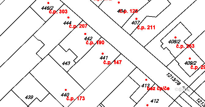 Omice 147 na parcele st. 441 v KÚ Omice, Katastrální mapa