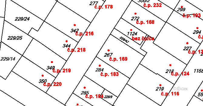 Humny 169, Pchery na parcele st. 267 v KÚ Pchery, Katastrální mapa