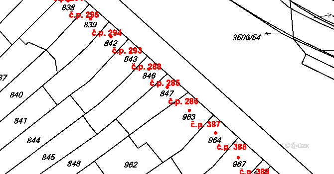 Vyškov-Předměstí 286, Vyškov na parcele st. 847 v KÚ Vyškov, Katastrální mapa
