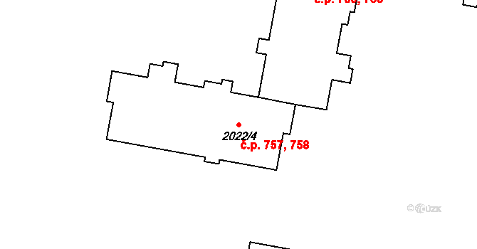 Kladno 757,758 na parcele st. 2022/4 v KÚ Kladno, Katastrální mapa