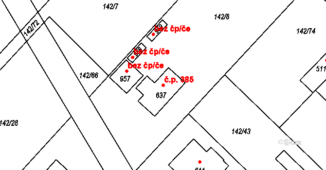 Strančice 385 na parcele st. 637 v KÚ Strančice, Katastrální mapa