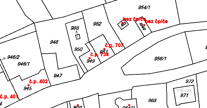 Kynšperk nad Ohří 707 na parcele st. 951 v KÚ Kynšperk nad Ohří, Katastrální mapa