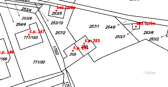 Loděnice 253 na parcele st. 255 v KÚ Loděnice u Berouna, Katastrální mapa