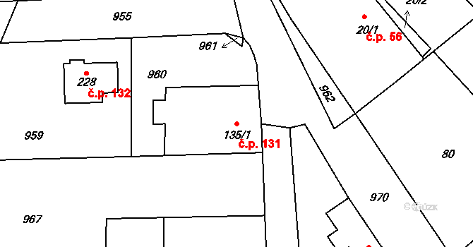 Lipník 131 na parcele st. 135/1 v KÚ Lipník, Katastrální mapa