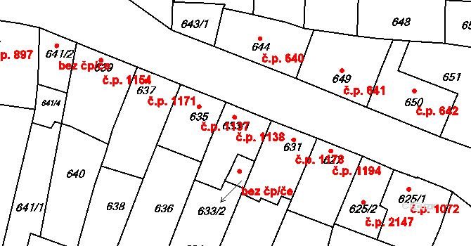 Tachov 1138 na parcele st. 633/1 v KÚ Tachov, Katastrální mapa