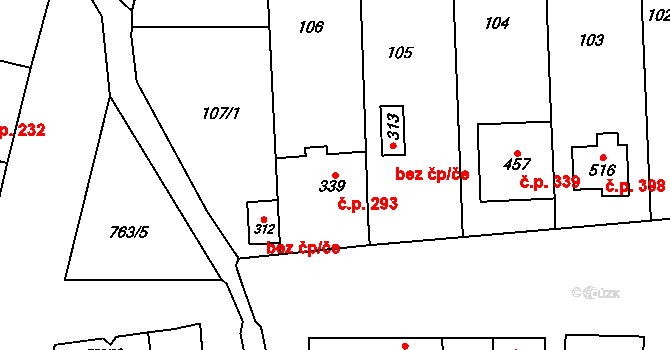 Slatinice 293 na parcele st. 339 v KÚ Slatinice na Hané, Katastrální mapa