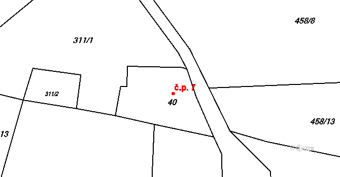 Stradov 7, Komařice na parcele st. 40 v KÚ Sedlo u Komařic, Katastrální mapa