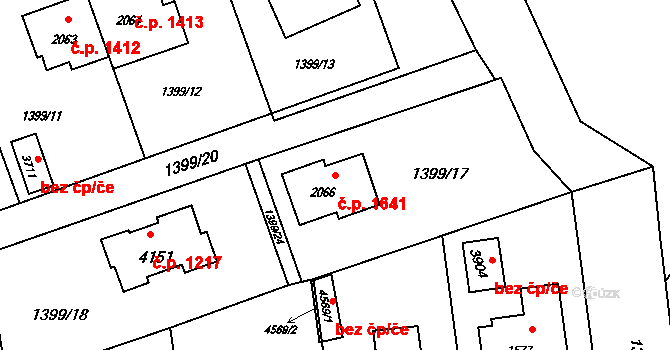 Rožnov pod Radhoštěm 1641 na parcele st. 2066 v KÚ Rožnov pod Radhoštěm, Katastrální mapa