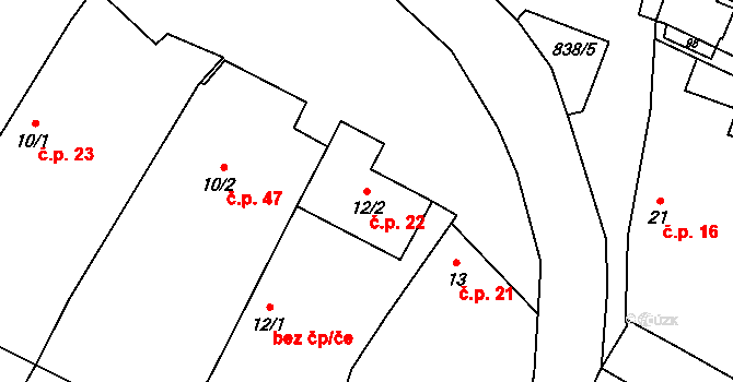 Pálovice 22 na parcele st. 12/2 v KÚ Pálovice, Katastrální mapa