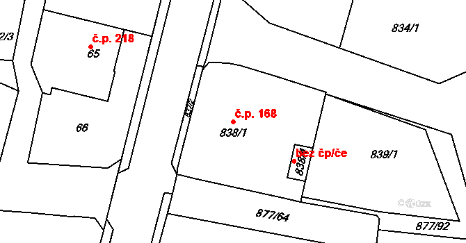 Děčín XXXII-Boletice nad Labem 168, Děčín na parcele st. 838/1 v KÚ Boletice nad Labem, Katastrální mapa