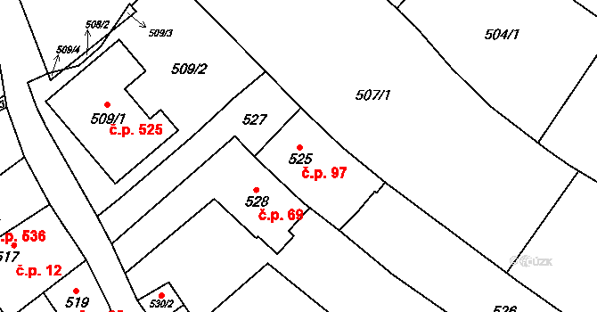 Medlánky 97, Brno na parcele st. 525 v KÚ Medlánky, Katastrální mapa