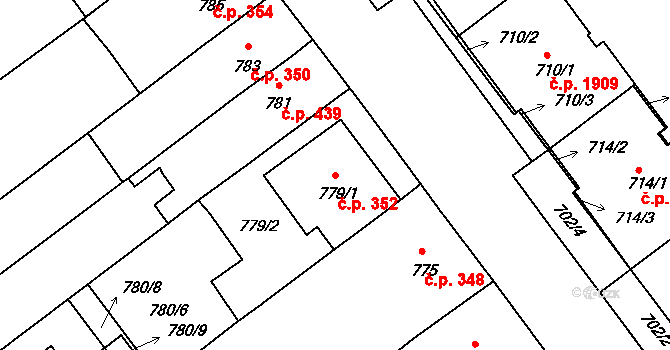 Pelhřimov 352 na parcele st. 779/1 v KÚ Pelhřimov, Katastrální mapa