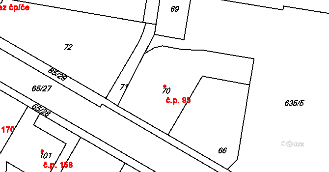 Řetenice 95, Teplice na parcele st. 70 v KÚ Teplice-Řetenice, Katastrální mapa