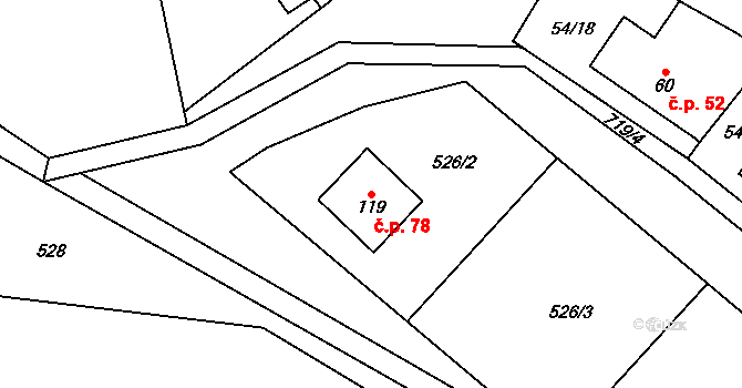 Meziříčko 78, Letovice na parcele st. 119 v KÚ Meziříčko u Letovic, Katastrální mapa