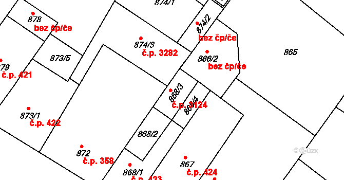 Teplice 3124 na parcele st. 868/3 v KÚ Teplice, Katastrální mapa