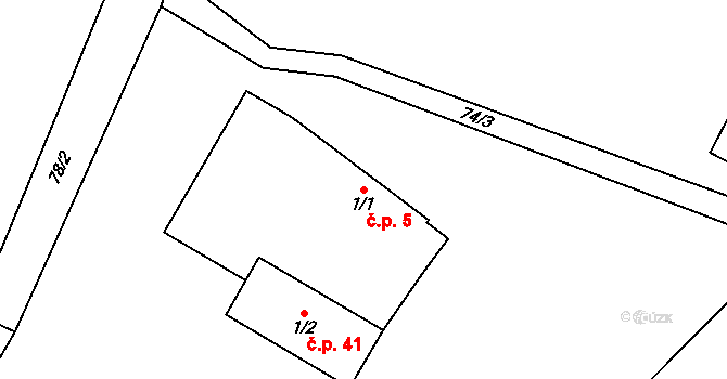 Sedlec 5, Lanžov na parcele st. 1/1 v KÚ Sedlec u Lanžova, Katastrální mapa