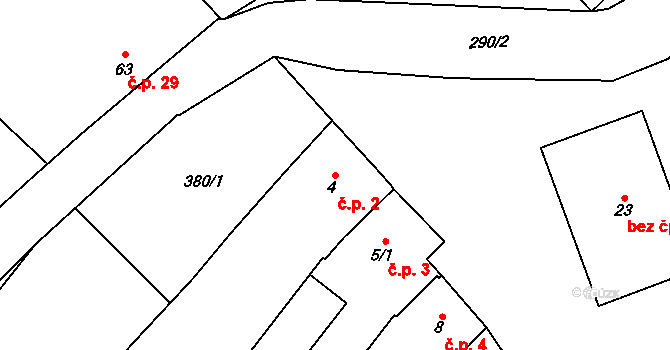 Rozvadovice 2, Litovel na parcele st. 4 v KÚ Rozvadovice, Katastrální mapa