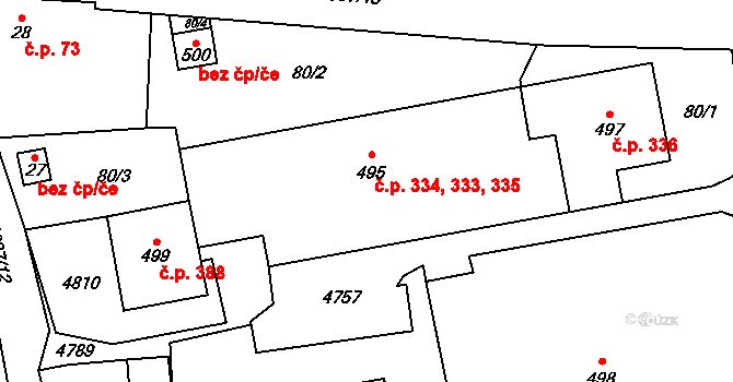 Bochov 333,334,335 na parcele st. 495 v KÚ Bochov, Katastrální mapa