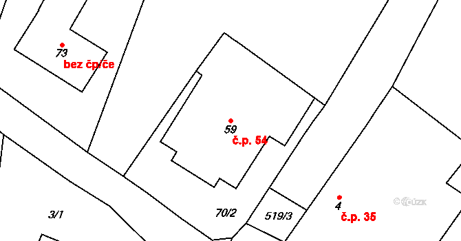 Štítov 54, Blovice na parcele st. 59 v KÚ Štítov u Blovic, Katastrální mapa