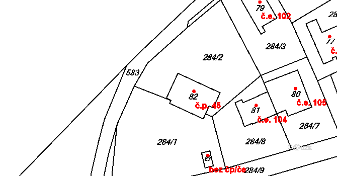 Ješovice 45, Liběchov na parcele st. 82 v KÚ Ješovice, Katastrální mapa