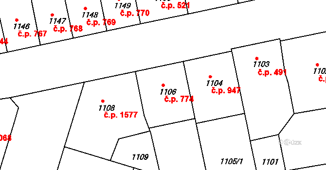 Žižkov 774, Praha na parcele st. 1106 v KÚ Žižkov, Katastrální mapa